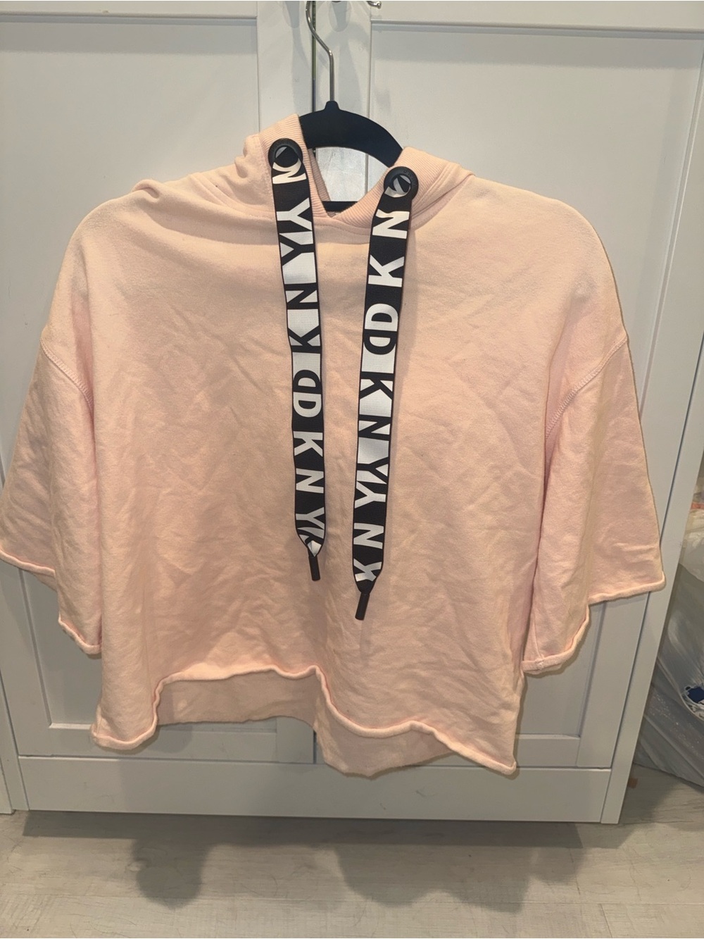 DKNY Light Pink Cropped Hoodie with Branded Drawcords